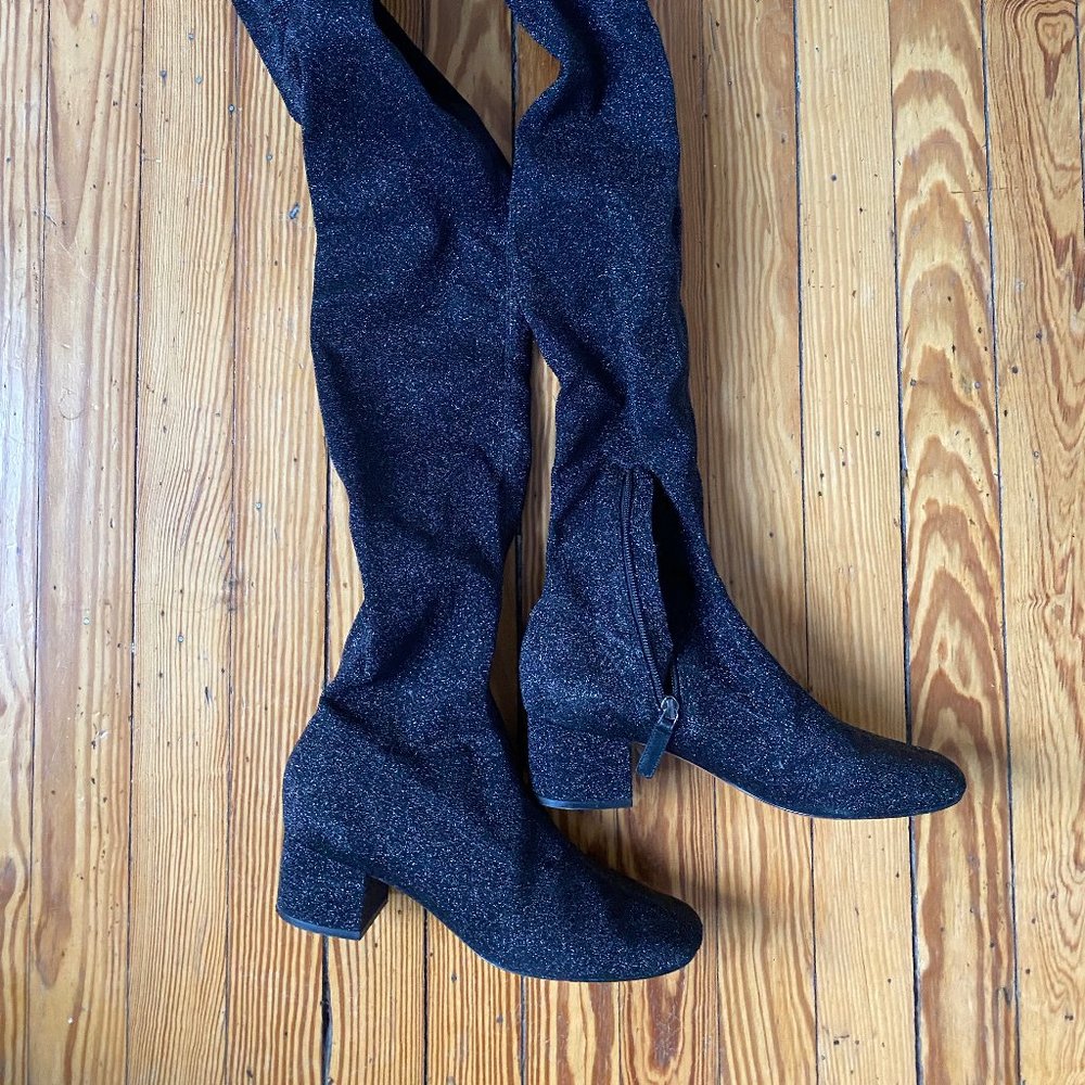 Kate Spade London thigh-high glitter boots